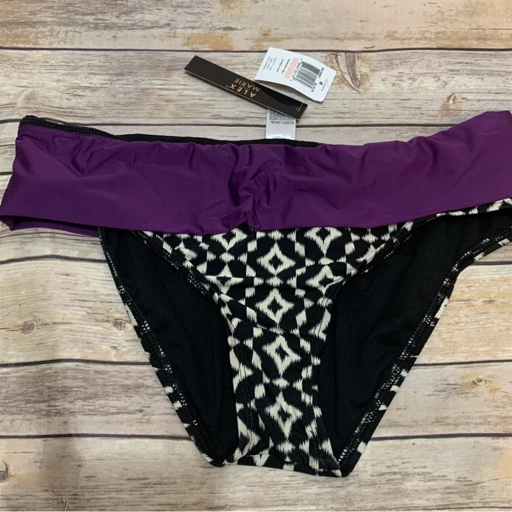 Alex Marie Bikini Bottom Womens 10 Purple Black Geometric Print Swim Bottom NWT